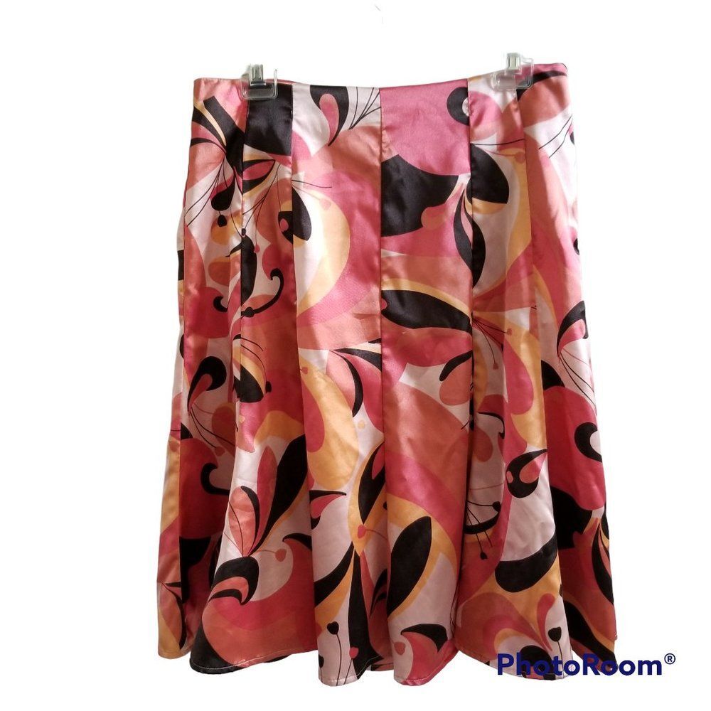 Apt. 9 Stretch Silk-Look Fully Lined Skirt Size 6 Peach and Brown - Beautiful!